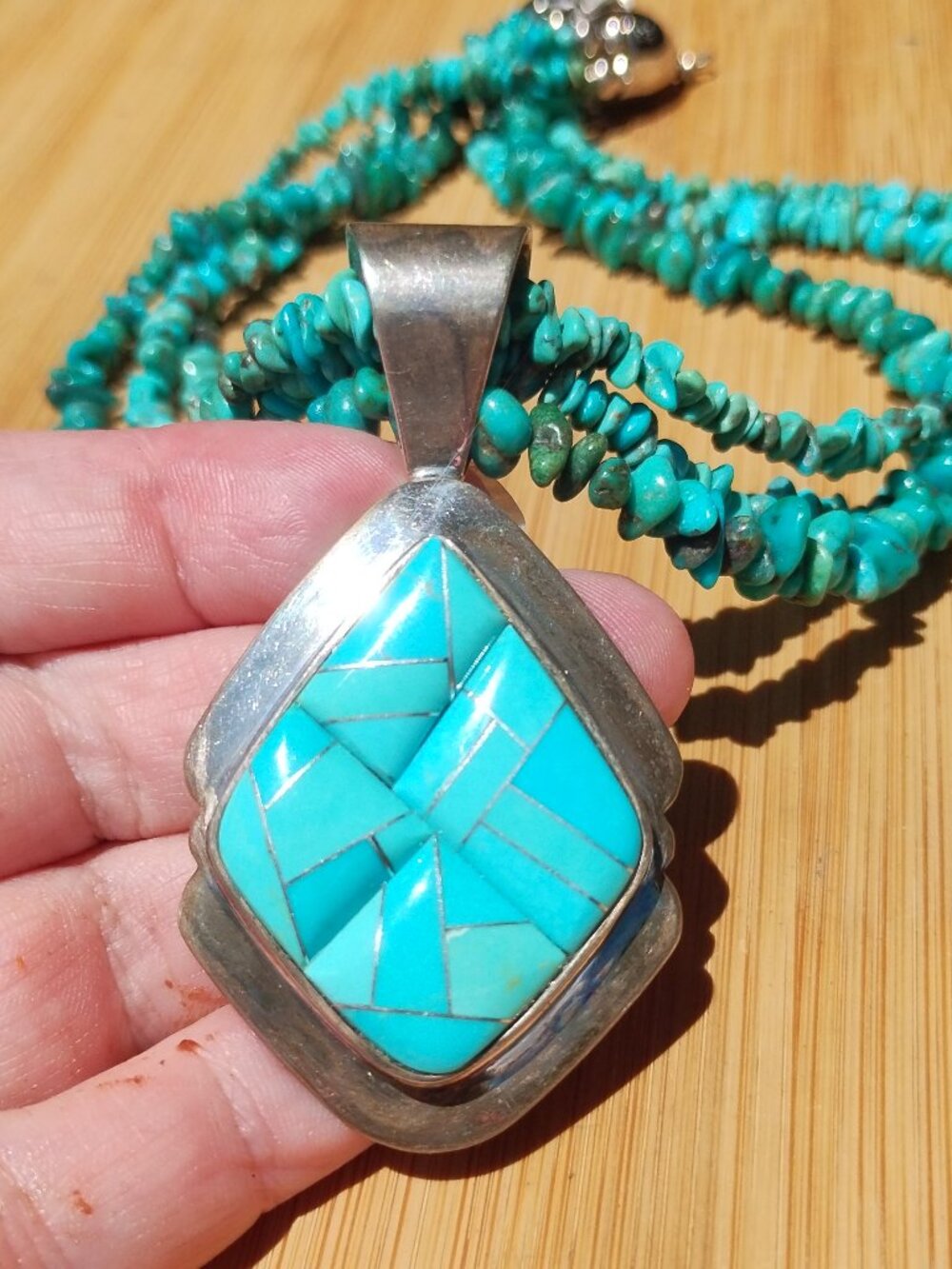 Jay King DTR Turquoise necklace large Turquoise inlay pendant 925 Sterling Silve - Picture 4 of 7